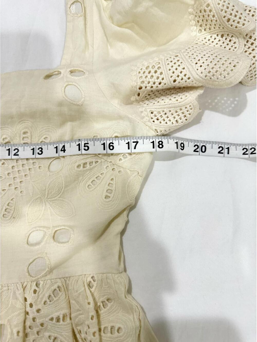 Vestique Cream Eyelet Lace Tiered Boho Cottagecore Mini Dress Medium - Picture 7 of 9